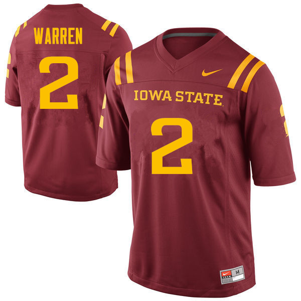 Men #2 Mike Warren Iowa State Cyclones College Football Jerseys Sale-Cardinal